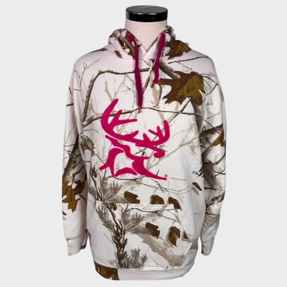 Realtree Bushmaster Womens Small White Pink Camoflauge Hooded Sweatshirt